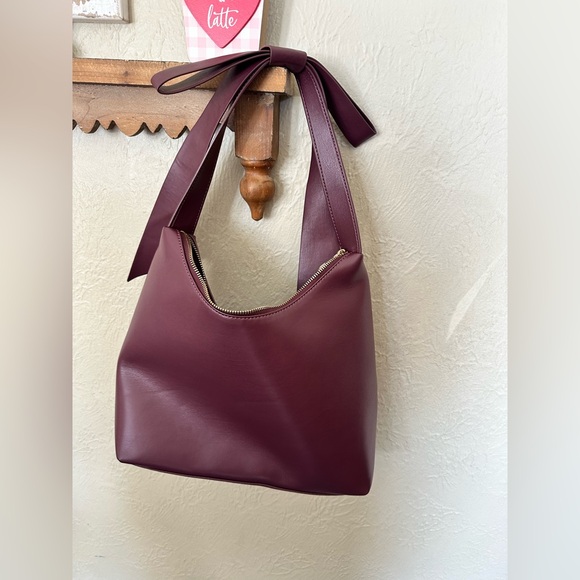 ALL OF THE ABOVE Handbags - AOTA Anthropologie Wine Bow Shoulder Bag Slouchy Hobo Coquette Vegan Recycled